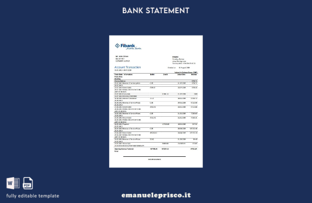 modello word di estratto conto bancario Guinea Fibank in stile verificato